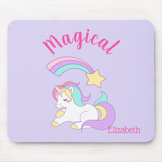 Magical Unicorn with Rainbow Shooting Star Mouse Mat (Front)