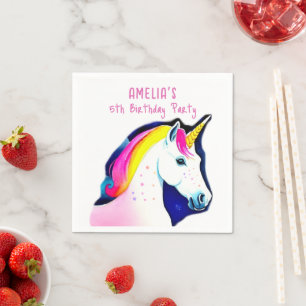 Magical Unicorn with Stars Girl Birthday  Napkin
