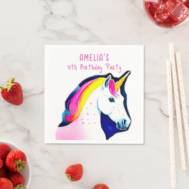 Magical Unicorn with Stars Girl Birthday  Napkin (Insitu)