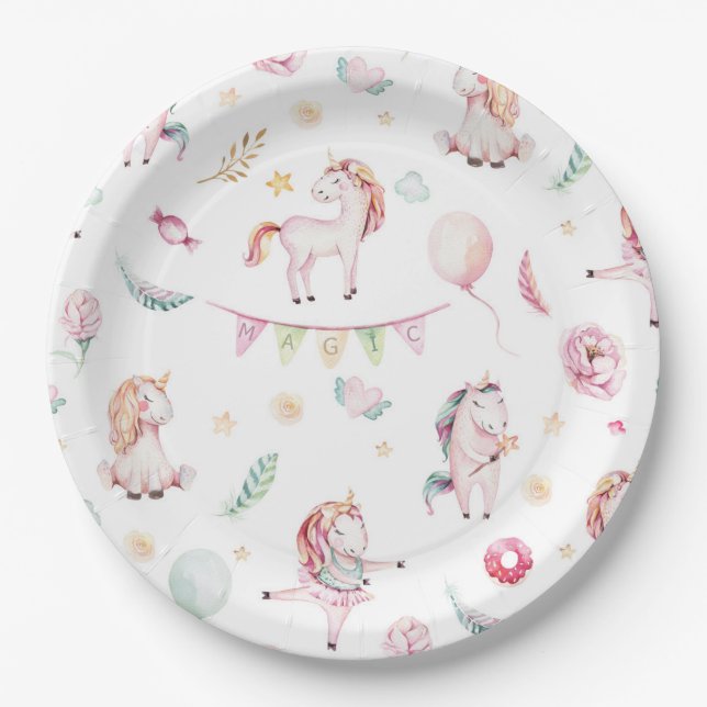 Magical Unicorn World Paper Plate (Front)