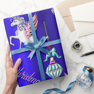 Magical Unicorns Dark Blue Christmas Wrapping Paper
