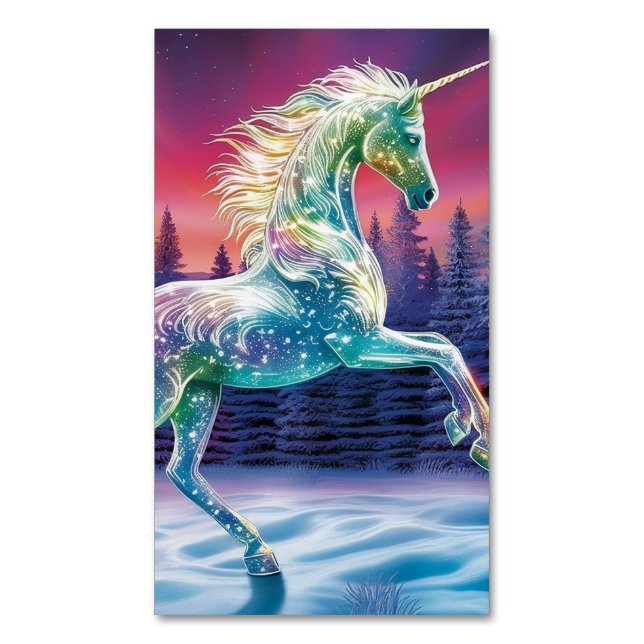 Magical Unicorns Illustration Magnetic Business Card (Front Vertical)
