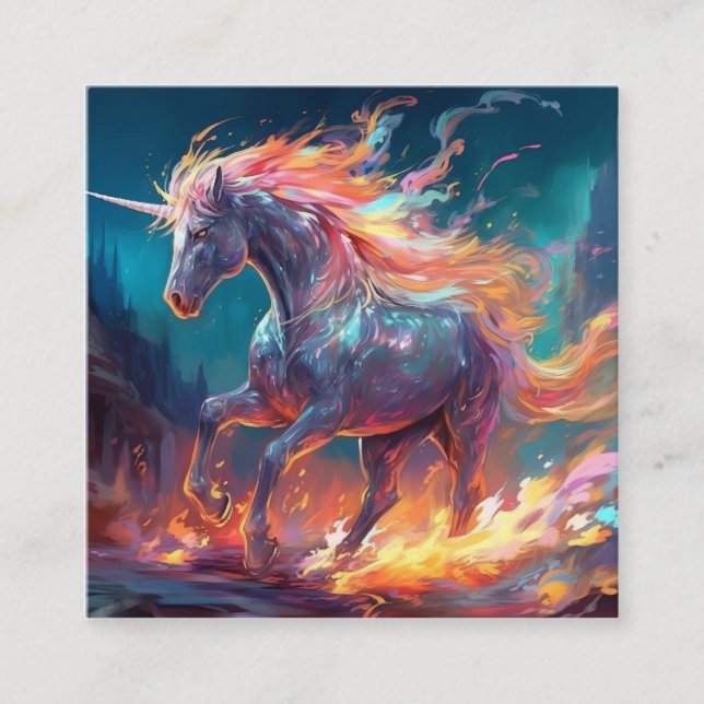 Magical Unicorns Illustration Square Business Card (Front)
