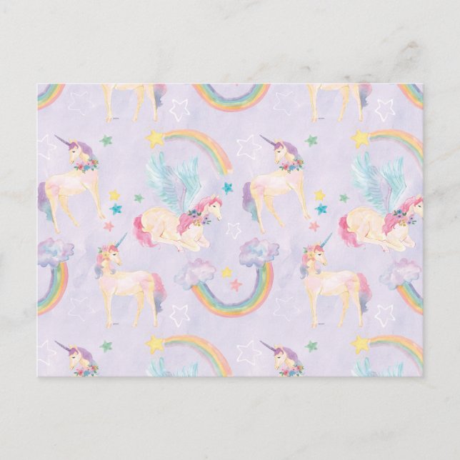 Magical Unicorns Pattern Postcard (Front)