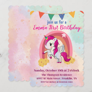 Magical Unicorns Pink Watercolor 1st Birthday
