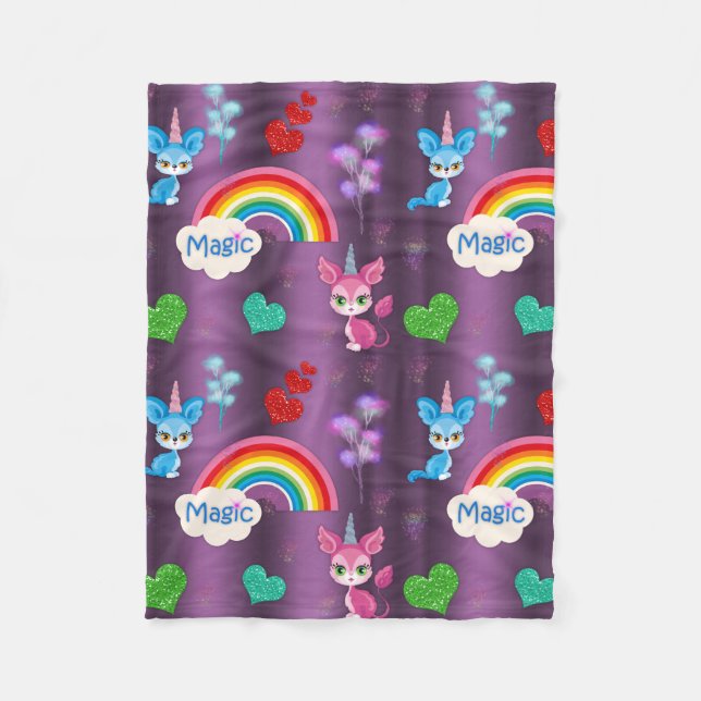 Magical Unicorns Purple Fleece Blanket (Front)