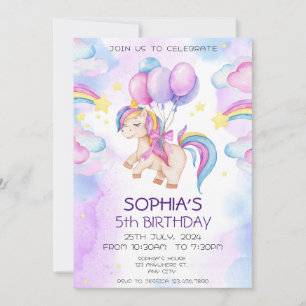 Magical Unicorns Purple Watercolor Birthday Party Invitation