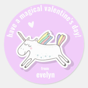 Magical Valentine's Day - Cute Kids Unicorn  Class Classic Round Sticker