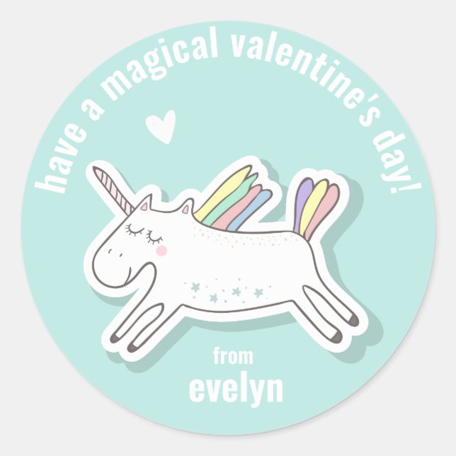 Magical Valentine's Day - Cute Kids Unicorn  Classic Round Sticker (Front)