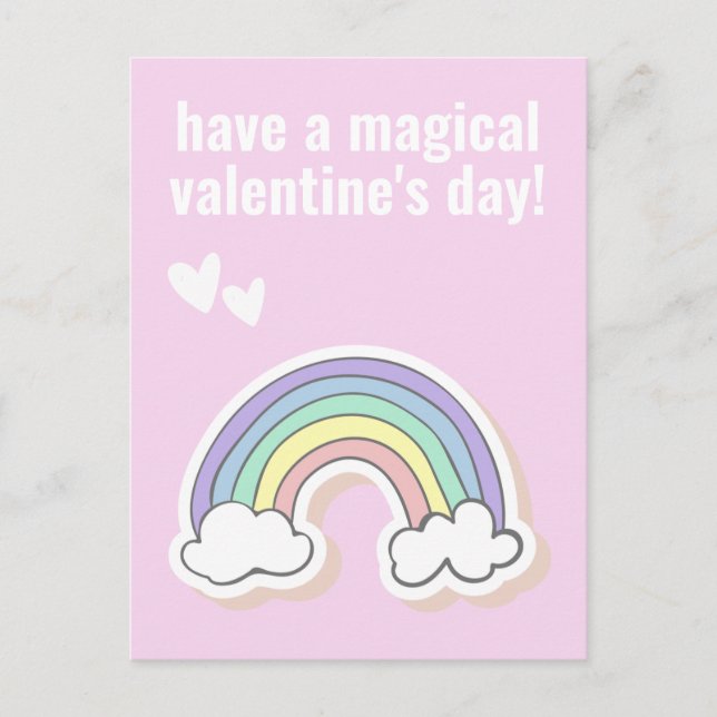 Magical Valentine's Day, Cute Kids Unicorn Rainbow Postcard (Front)