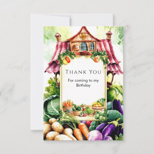 Magical Vegetables Farmers Market Birthday Thank You Card (Front)