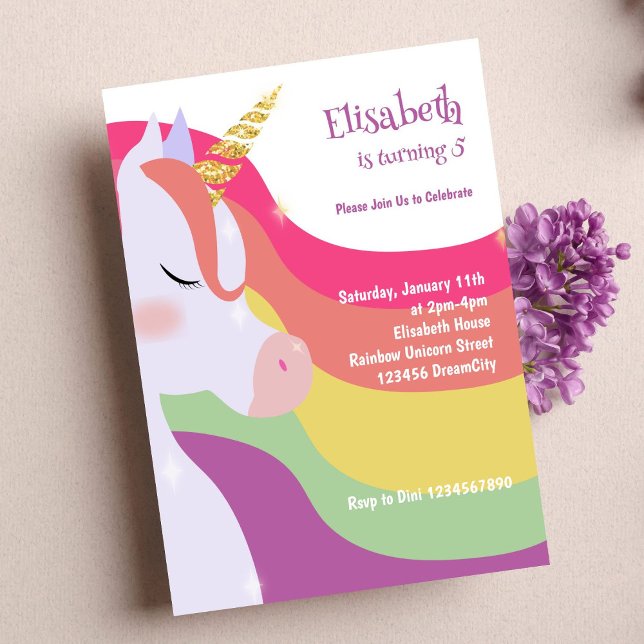 Magical Vibrant Rainbow Unicorn Birthday Photo Invitation (Creator Uploaded)