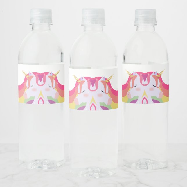 Magical Vibrant Rainbow Unicorn Birthday Water Bottle Label (Bottles)