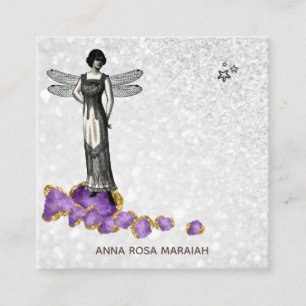 *~* Magical Vintage Fairy Amethyst Jewels  Square Business Card