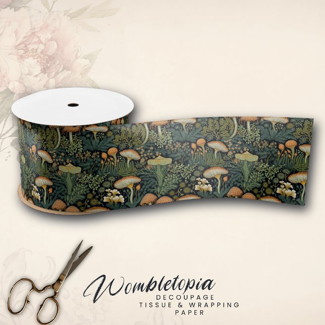 Magical Vintage Green Rustic Woodland Mushroom  Satin Ribbon (Creator Uploaded)