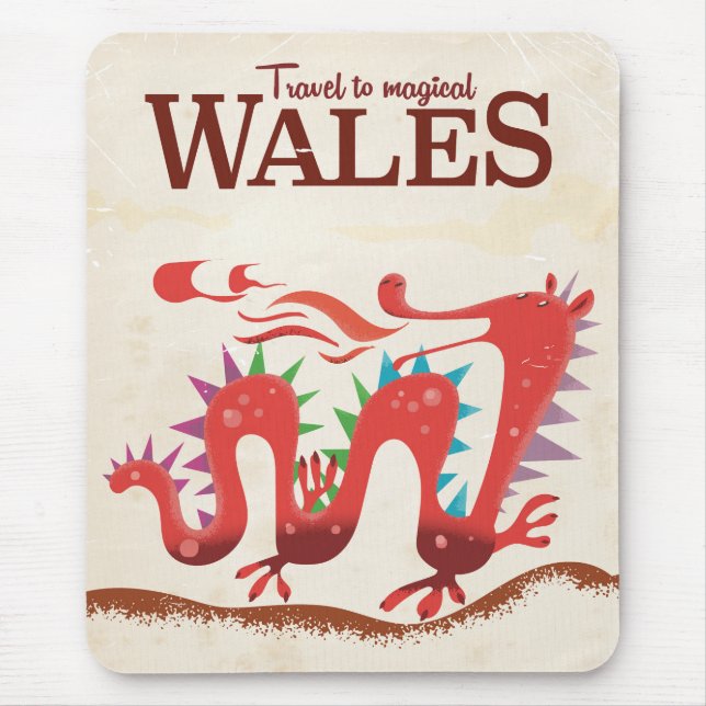 Magical Wales Dragon travel poster Mouse Mat (Front)