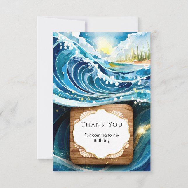 Magical Water Children Ocean Waves Birthday Thank You Card (Front)