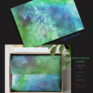 Magical Watercolor Aqua Blue Green Under the Sea Tissue Paper