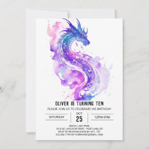 Magical Watercolor Dragon Birthday Invitation