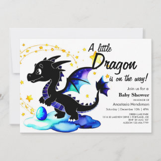 Magical Watercolor Dragon Boy Baby Shower Invitation