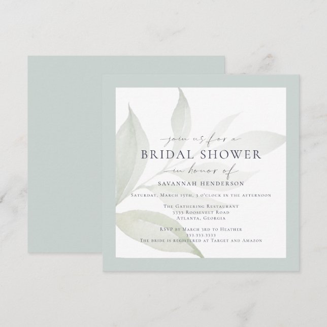 Magical Watercolor Greenery Classic Bridal Shower Invitation (Front/Back)