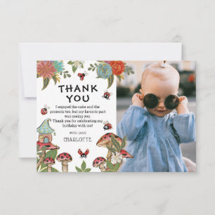 Magical Watercolor Ladybug Girl Birthday Photo  Thank You Card