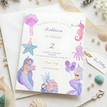 Magical Watercolor Mermaid 2nd Birthday 