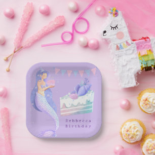Magical Watercolor Mermaid Birthday Paper Plates