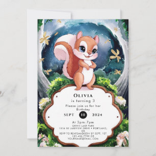 Magical Watercolor Squirrel Birthday Invitation