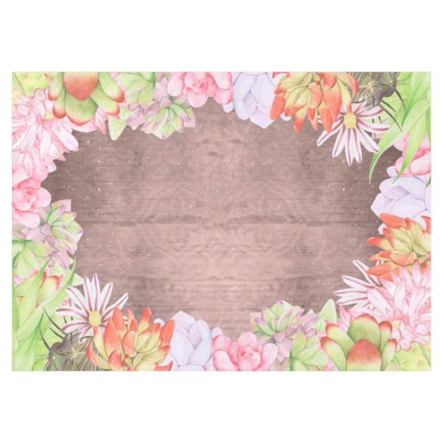 Magical Watercolor Succulents Brown Tablecloth (Front (Horizontal))