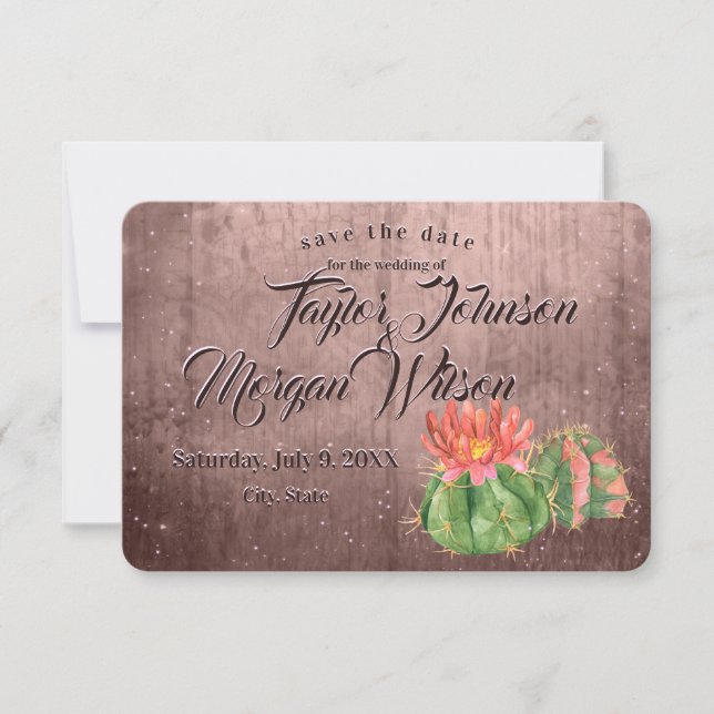 Magical Watercolor Succulents peach Save the Date Invitation (Front)
