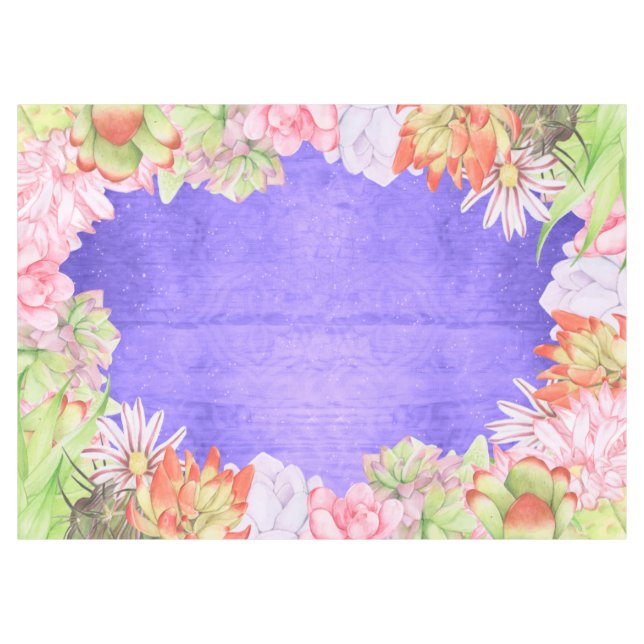 Magical Watercolor Succulents Purple Tablecloth (Front (Horizontal))
