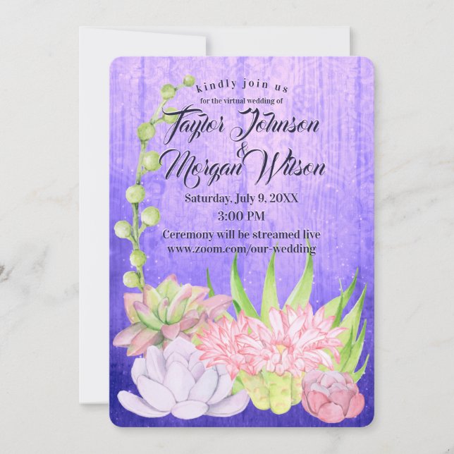 Magical Watercolor Succulents Virtual Wedding Invitation (Front)