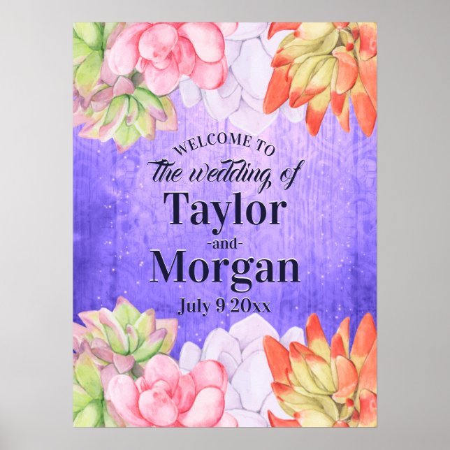 Magical Watercolor Succulents Wedding Welcome Poster (Front)