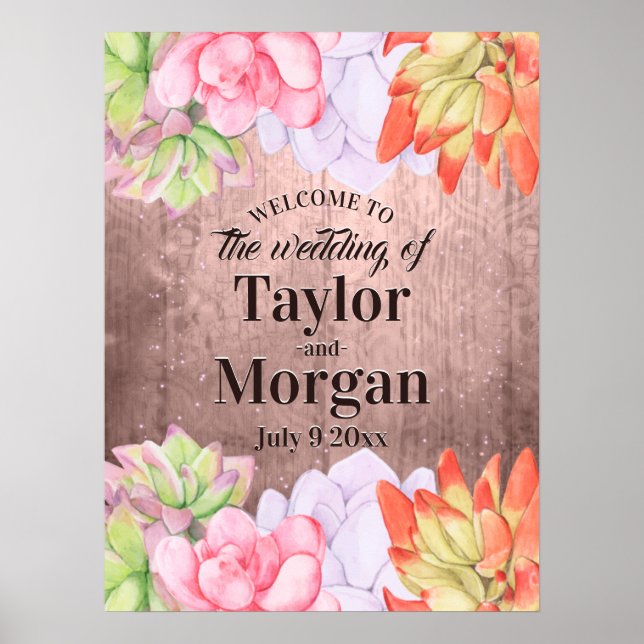 Magical Watercolor Succulents Wedding Welcome Poster (Front)