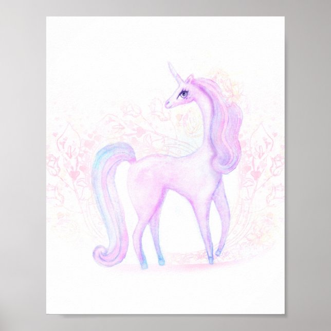 Magical Watercolor Unicorn Art Poster (Front)