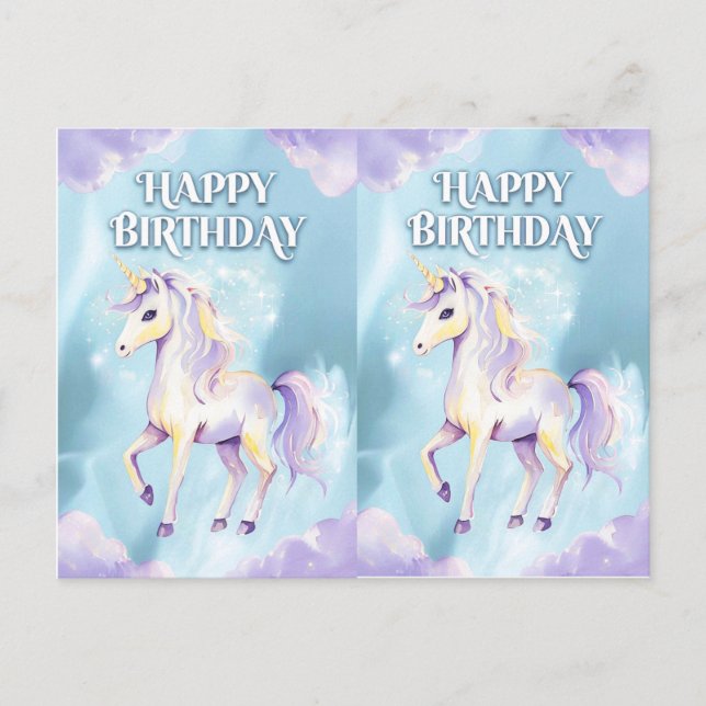 Magical Watercolor Unicorn Birthday Card Design (Front)