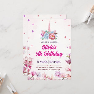 Magical Watercolor Unicorn Birthday Invitation 