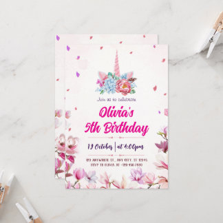 Magical Watercolor Unicorn Birthday Invitation