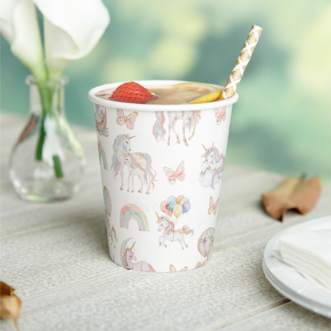 Magical Watercolor Unicorn Birthday Paper Cups (Insitu)