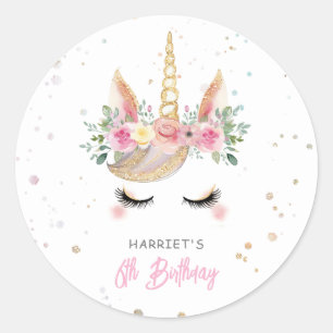 Magical Watercolor Unicorn Face Birthday Classic Round Sticker