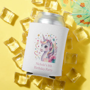 Magical Watercolor Unicorn Girl Birthday Party Can Cooler