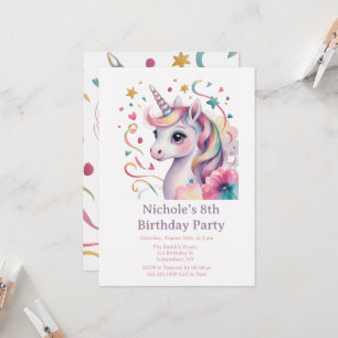 Magical Watercolor Unicorn Girl Birthday Party Invitation