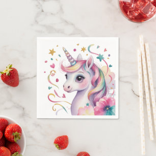Magical Watercolor Unicorn Girl Birthday Party Napkin