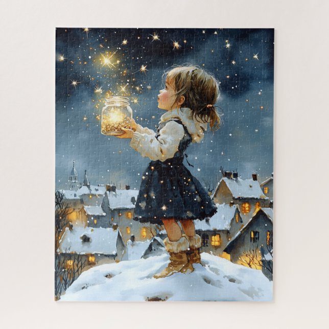 Magical Watercolor Winter Starry Night Jigsaw Puzzle (Vertical)