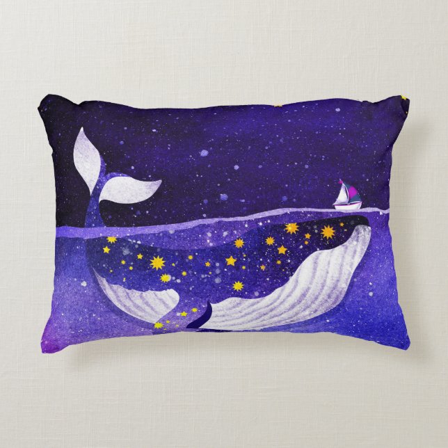 Magical Whale: Dark Ocean Night Decorative Cushion (Front)