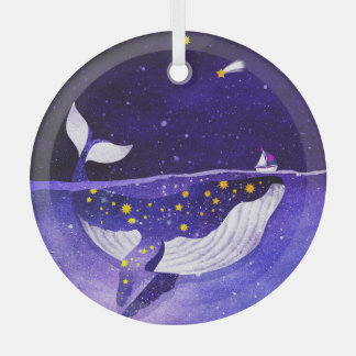 Magical Whale: Dark Ocean Night Glass Tree Decoration