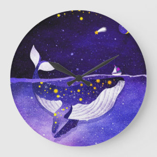 Magical Whale: Dark Ocean Night Large Clock