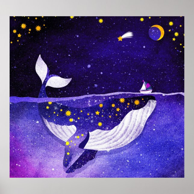 Magical Whale: Dark Ocean Night Poster (Front)