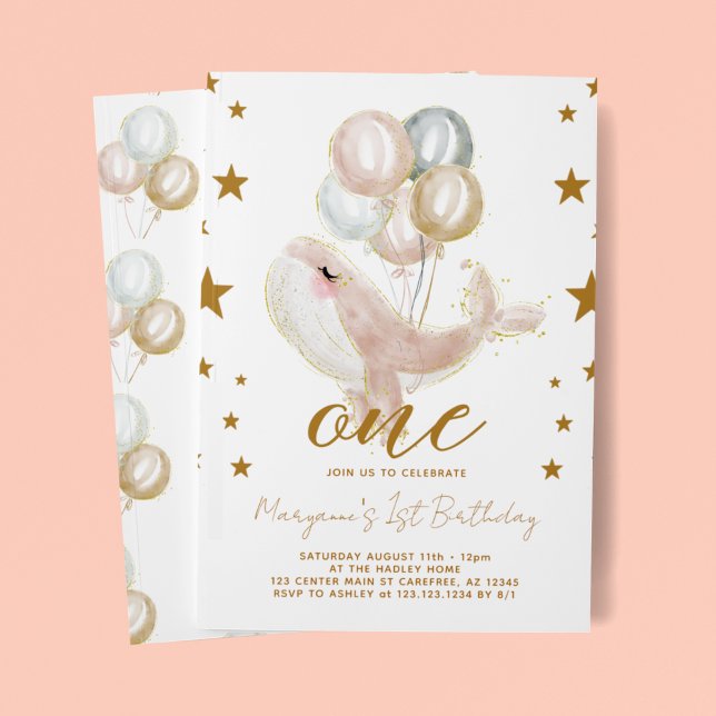 Magical Whale Girls 1st Birthday Invitation (Creator Uploaded)